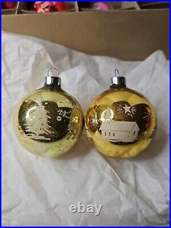 VTG Shiny Brite Mercury Glass Stenciled Christmas Tree Ornaments USA Mica Bulb