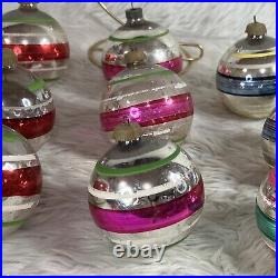 Vintage 10 WW2 Striped Pink silvered Glass Paper Cap Ornament