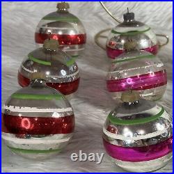 Vintage 10 WW2 Striped Pink silvered Glass Paper Cap Ornament