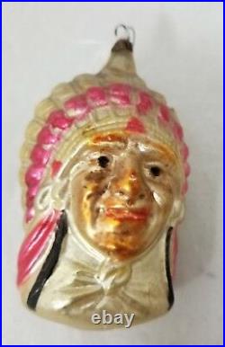 Vintage 1920's German Glass Ornament Indian Chief with Headdress