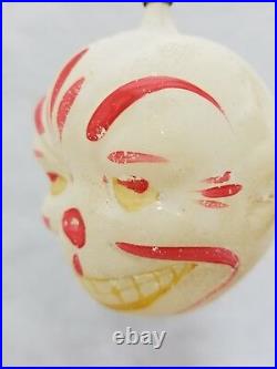 Vintage 1920's Smiling Clown Head Glass Ornament