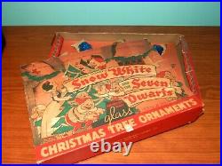 Vintage 1938 Doubl-Glo Snow White & 7 Dwarfs Glass Christmas Ornament Set In Box