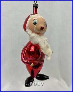 Vintage 1950's Italian Hand Blown Glass Santa Claus Elf Christmas Tree Ornament