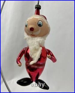 Vintage 1950's Italian Hand Blown Glass Santa Claus Elf Christmas Tree Ornament