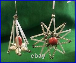 Vintage 1950s Glass Wire Tube Bead Christmas Tree Decorations Baubles Box Of 12