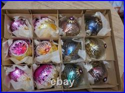 Vintage 1960s Germany Lot 12 Transparent Glass Christmas Ornaments XL SIZE MIXED