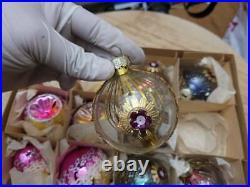 Vintage 1960s Germany Lot 12 Transparent Glass Christmas Ornaments XL SIZE MIXED