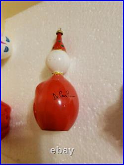 Vintage 1970s De Carlini Hand Blown Glass Christmas Ornaments Clowns Italy x3