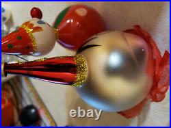 Vintage 1970s De Carlini Hand Blown Glass Christmas Ornaments Clowns Italy x3