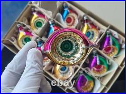 Vintage 1980 Lot x 12 Glass Christmas Teardrops Ornaments Reflector Poland NOS