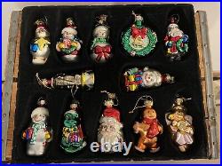 Vintage 2002 Thomas Pacconi Blown Glass Christmas Ornaments 36 with Crate