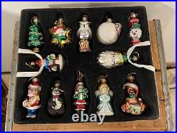Vintage 2002 Thomas Pacconi Blown Glass Christmas Ornaments 36 with Crate