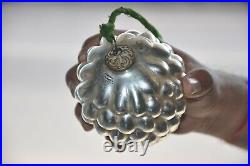 Vintage 6'' Silver Original Cluster Of Grapes Christmas Heavy Glass Kugel