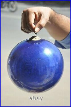 Vintage 7.25'' Blue Heavy Glass Original Kugel/Christmas Ornament, Germany