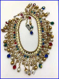 Vintage Alice Caviness Drop Pearl Crystals Art Glass Statement Bib Necklace