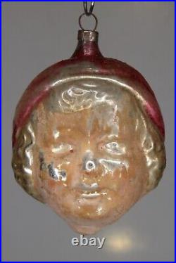 Vintage Antique Blown Glass Lady a Flapper Girl Head Christmas Ornament Germany