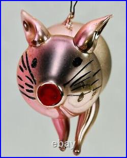 Vintage Antique Blown Mercury Glass Flying Pink Pig Christmas Piggy Ornament