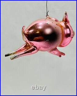 Vintage Antique Blown Mercury Glass Flying Pink Pig Christmas Piggy Ornament