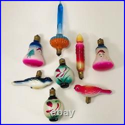 Vintage Antique Figural Christmas Light Bulbs Bubbling Bird Bell Mixed Lot of 8