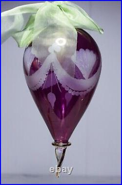 Vintage Antique LARGE Cut to Clear Lavender Purple Glass Christmas Ornament 9