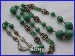 Vintage Art Deco Necklace Czech Glass Beads Peking Satin Neiger