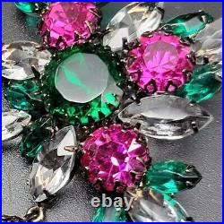 Vintage Art Glass Prong Set Faceted Rhinestone Brooch with Dangles High End