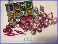 Vintage Blown Glass Hand Glittery Decorated Indent Christmas Ornaments lot of 38