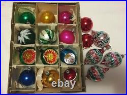 Vintage Blown Glass Hand Glittery Decorated Indent Christmas Ornaments lot of 38