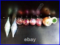 Vintage Blown Glass Shiny Bright Ball Shape Christmas Ornament Indented 8 pc Lot