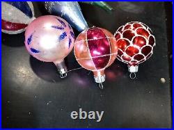 Vintage Blown Glass Shiny Bright Ball Shape Christmas Ornament Indented 8 pc Lot