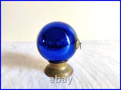 Vintage Blue Glass 4.3 Heavy German Kugel Christmas Ornament Brass Cap KU85