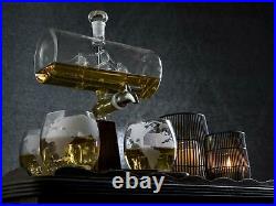 Vintage Boat Crystal Glass Decanter Set Creative Whiskey Wine Bottle With 4 Cups