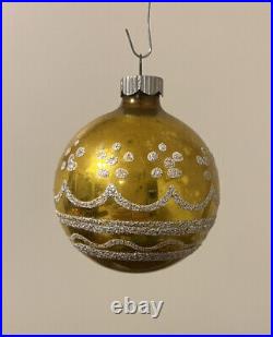 Vintage Box Of 11 Shiny Brite 2.25 Glass Glitter Stenciled Christmas Ornaments
