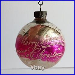 Vintage Box Shiny Brite 12 Glass Christmas Tree Ornaments Pink Stencil Mica