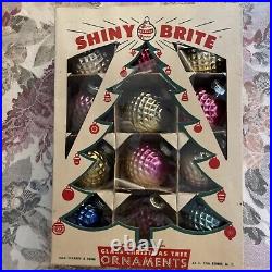 Vintage Bx Shiny Brite Glass Christmas Tree Ornaments Waffle Golf Ball #1