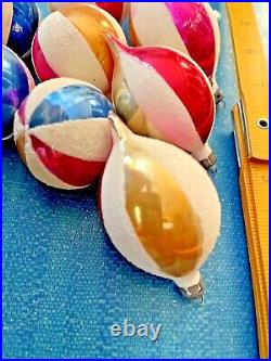 Vintage Christmas Blown Glass Mica Snow Teardrop Ball Stripe Ornaments 50s Lot 9