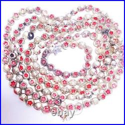 Vintage Christmas Garland Silver Mercury & Red Star Glass Beads 7 Feet