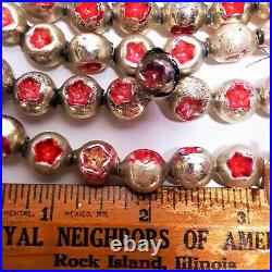 Vintage Christmas Garland Silver Mercury & Red Star Glass Beads 7 Feet