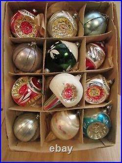 Vintage Christmas German Fancy Shape Indent Glass Ornaments