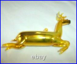 Vintage Christmas Gold Blown Mercury Glass Leaping Deer Ornament