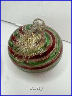 Vintage Christmas Italian Murano Glass Swirl Fruit Tree Ornaments Red Green Gold