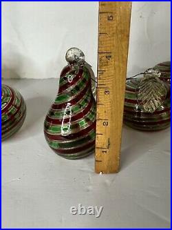 Vintage Christmas Italian Murano Glass Swirl Fruit Tree Ornaments Red Green Gold