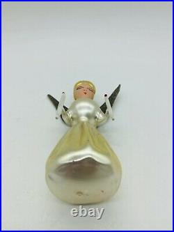 Vintage Christmas Ornament Angel Blown Glass Glitter Wings Small Chip in Wing