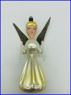Vintage Christmas Ornament Angel Blown Glass Glitter Wings Small Chip in Wing