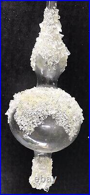 Vintage Christmas Ornaments (7) Finial Teardrop Clear Glass Texture Iced Sugared