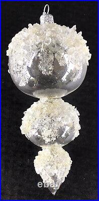 Vintage Christmas Ornaments (7) Finial Teardrop Clear Glass Texture Iced Sugared