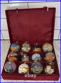 Vintage Christmas Ornaments Glass Set of 12 Handpainted Assorted Motifs/Colors