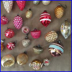 Vintage Christmas Ornaments Mercury Glass Indent Basket Pinecone Grape Lot of 49