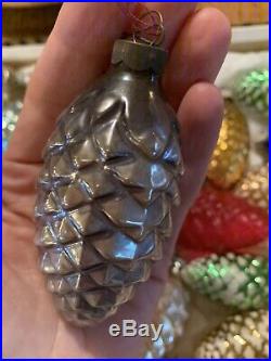 Vintage Christmas Pinecone Ornament Lot Of 23 Mercury Glass Frosted Germany Usa