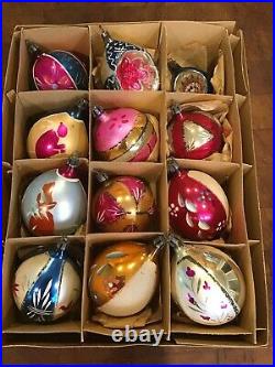 Vintage Christmas Poland Hand Painted Glass Ornaments IOB Santa Skiers